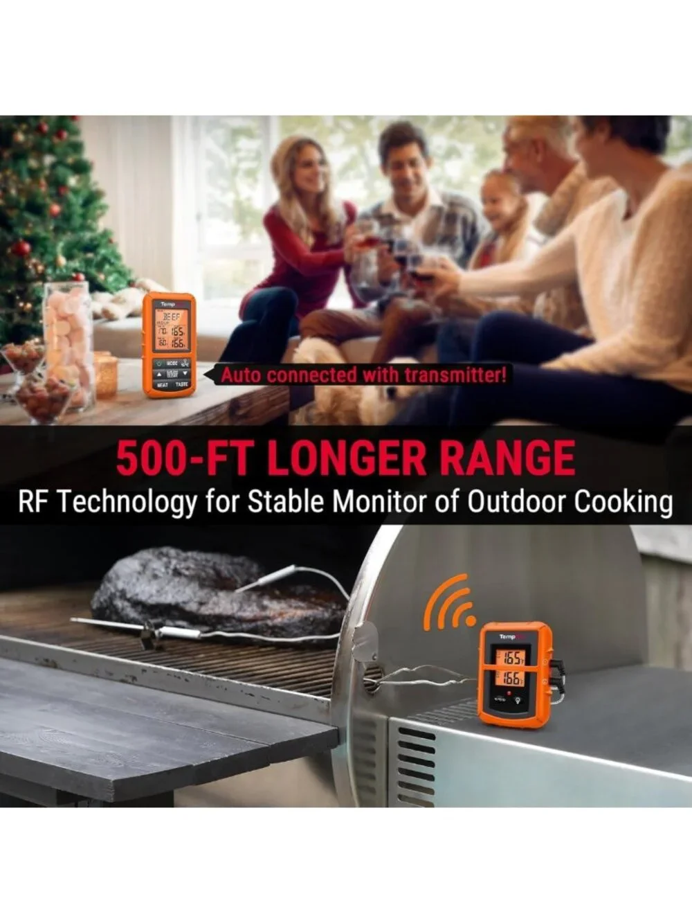 500FT Wireless Meat Thermometer for Grilling & Smoking - Accurate Temp Control